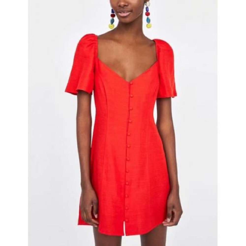 SOLD Zara Puff Sleeve Linen Summer Dress